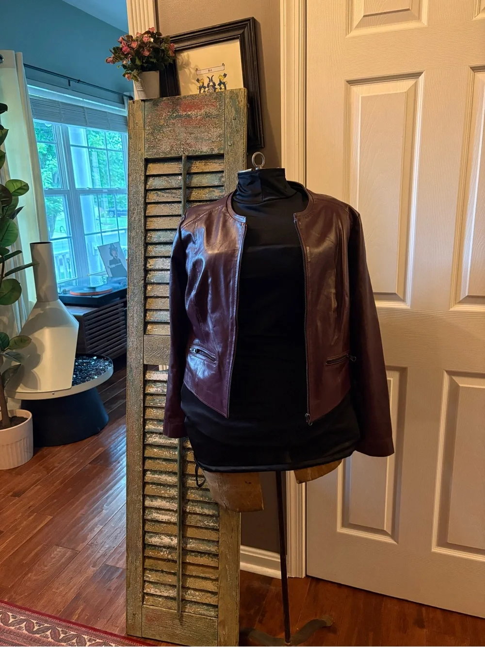 Jessica London Genuine Leather Moto Jacket Burgundy Plum Size 14 - Picture 1 of 5